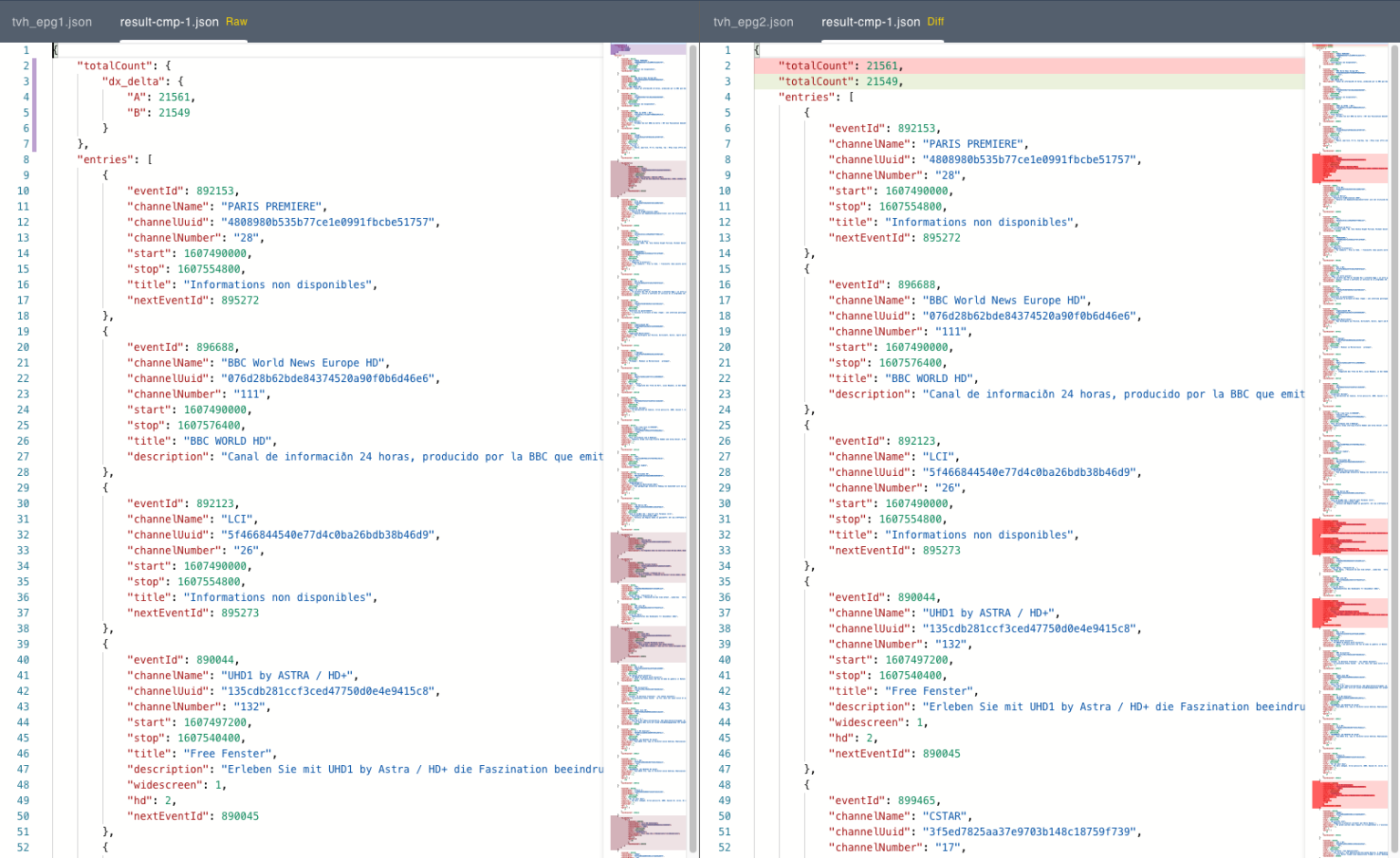 DeltaJSON GUI Comparison view