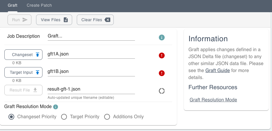 DeltaJSON Graft Upload files GUI
