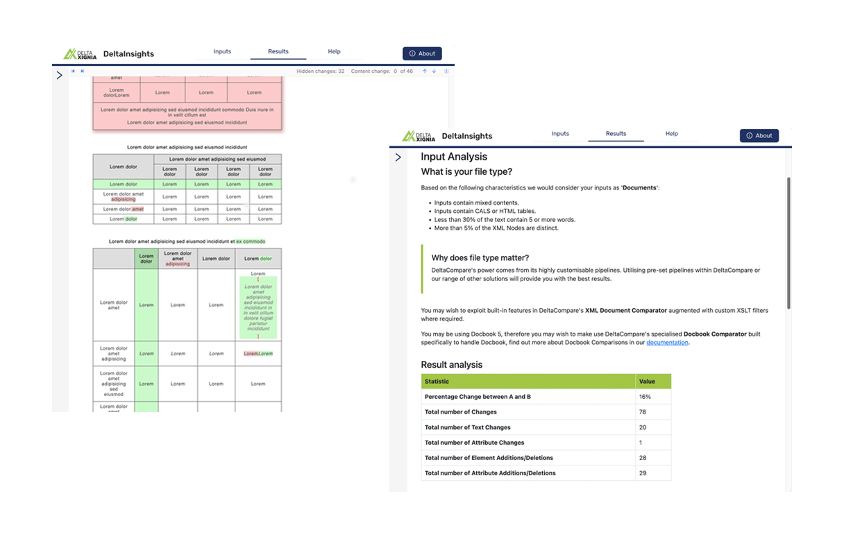 DeltaInsights example screenshots