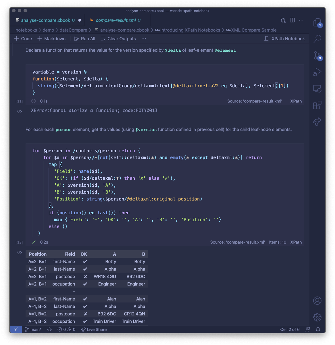 Example code editor view