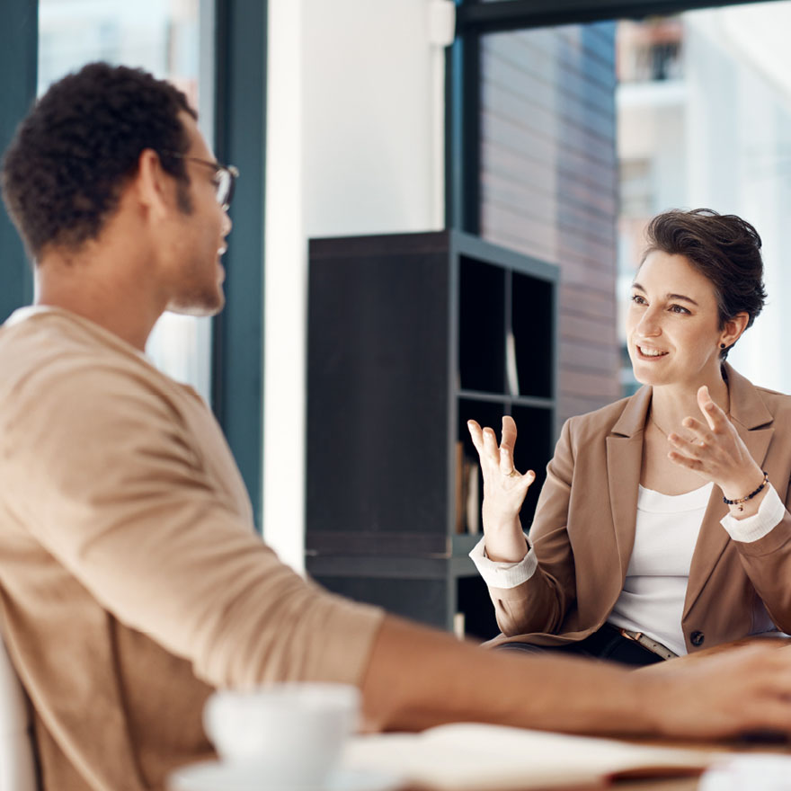 Two people having a face to face meeting